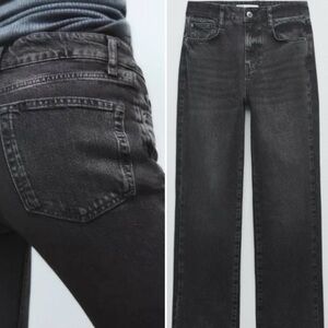 Zara Straight Leg Factory Distressed Hem Black Jeans Size 2